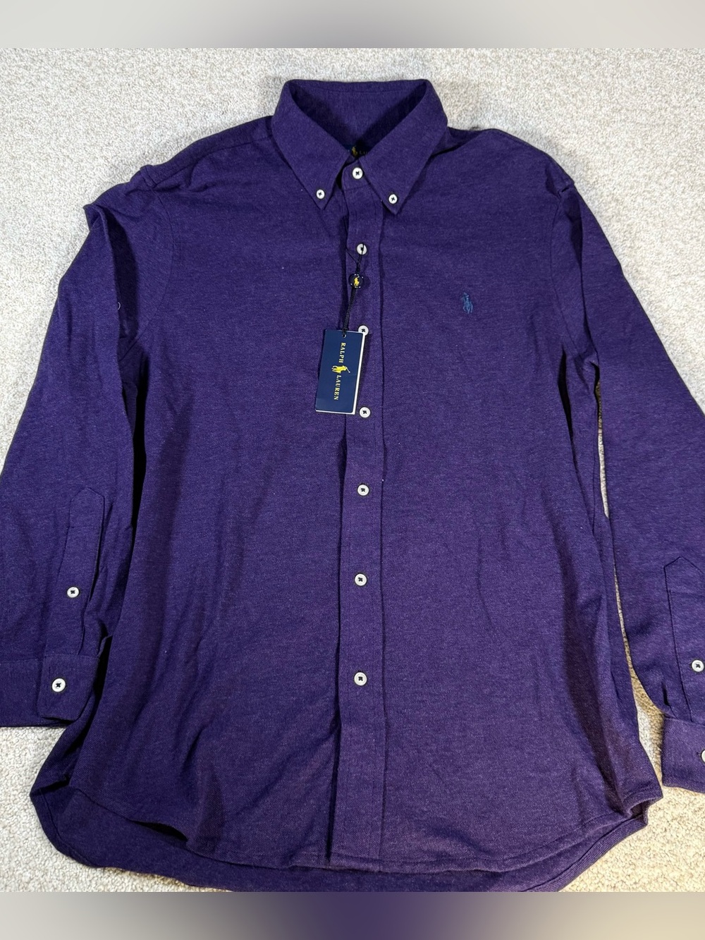 NEW Ralph Lauren Featherweight Mesh Cotton Mens Dark Purple Button-Up Size Large